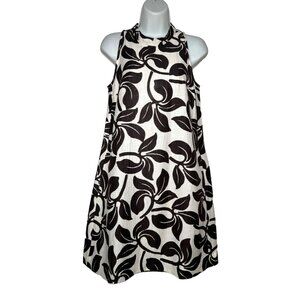 Max Mara Leaf Print Swing Dress Mini A-Line Retro Sleeveless Cotton Silk 4 Multi